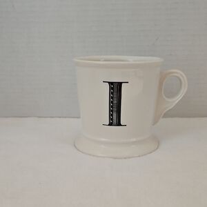 Anthropologie White Black Elegant Monogram Letter "I" Coffee Tea Mug
